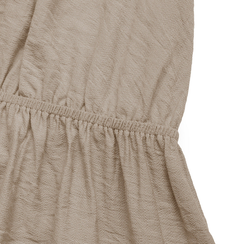 Apricot Cross Back Romper - Deep V Neck Open Back Bow Waist