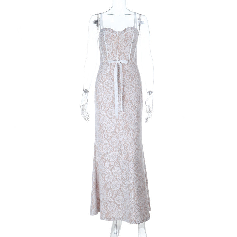 Strap embroidery A swing long slim fit hip hugging skirt - Fashions Envy