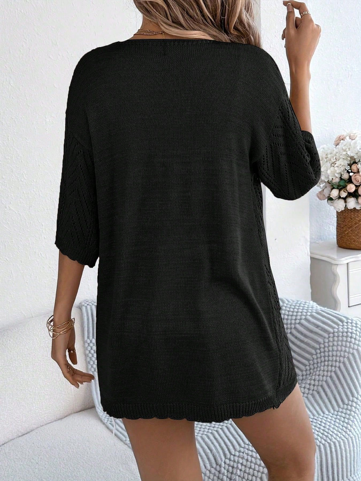 Women's Lightweight Open Front Knit Cardigan - Chevron Pointelle