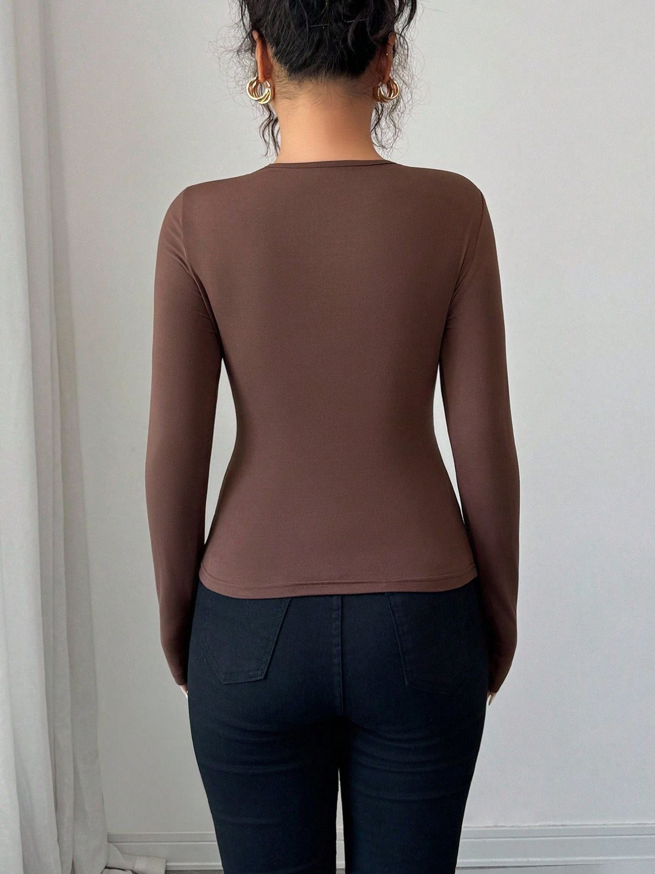 Asymmetric Top - Hollow-Out Metal Decorated Slim Fit