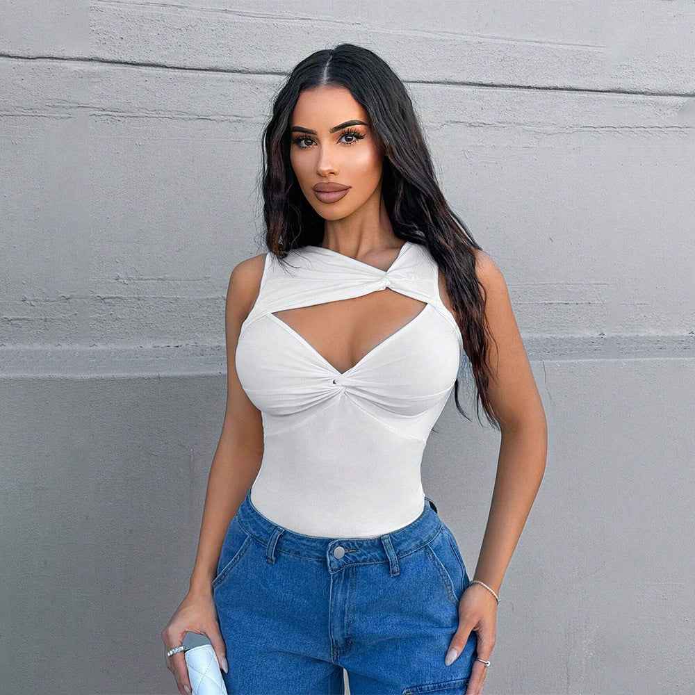 White Cutout Twist Tank Top - Sleeveless Slim Fit Cami