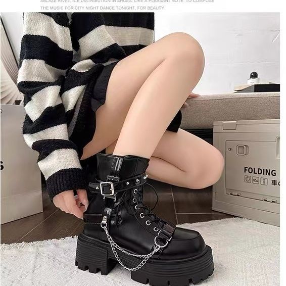 Martin Boots - Black Thick Sole Mid-Calf Platform