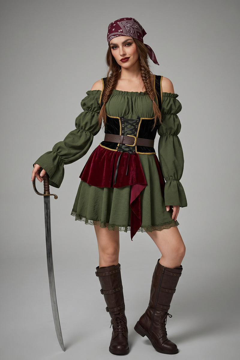 Halloween Pirate Costume Dress - Lace-Up Bodice and Belt