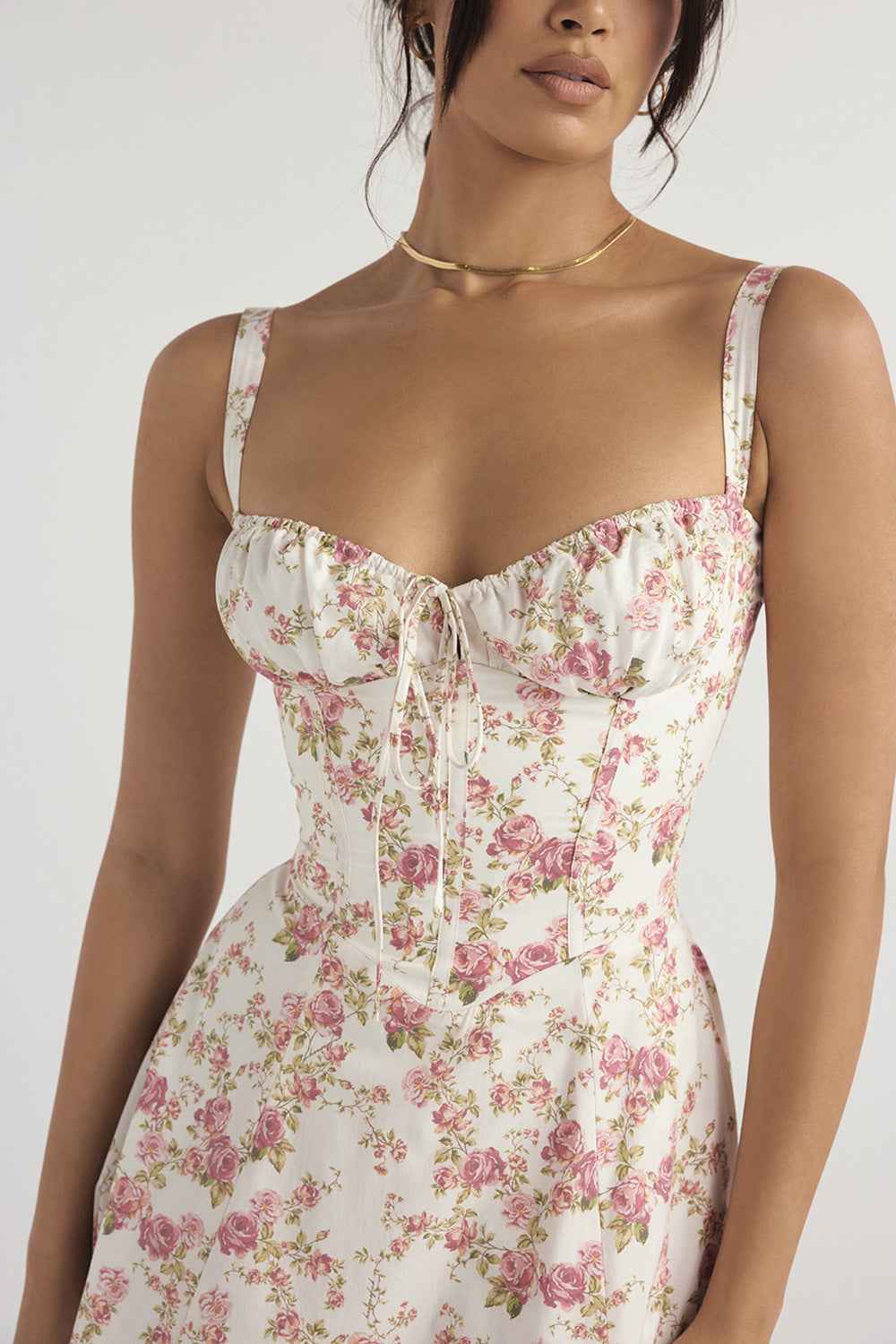 Corset Lace-Up Back Midi Dress - Wide Strap Side Slit