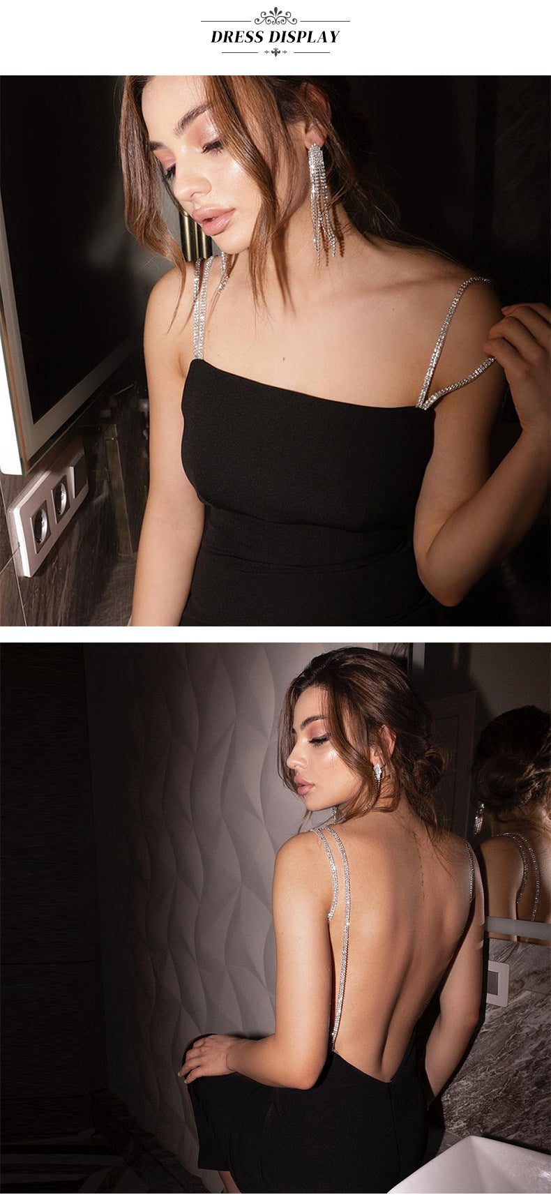 Black Metal Chain Prom Dress - Square Neck Mini Bandage