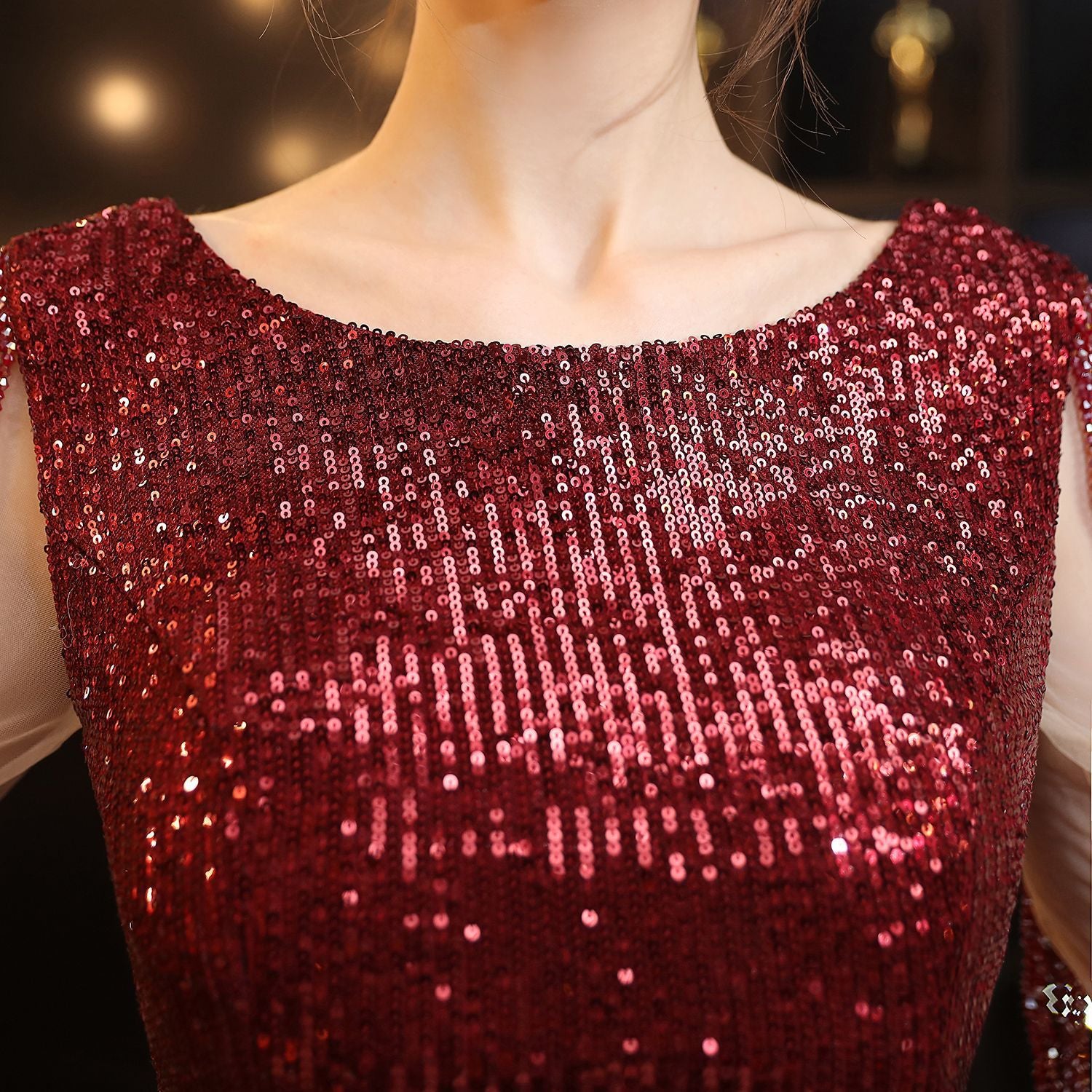 Long O-Neck Prom Dress - Sequin Party Gown