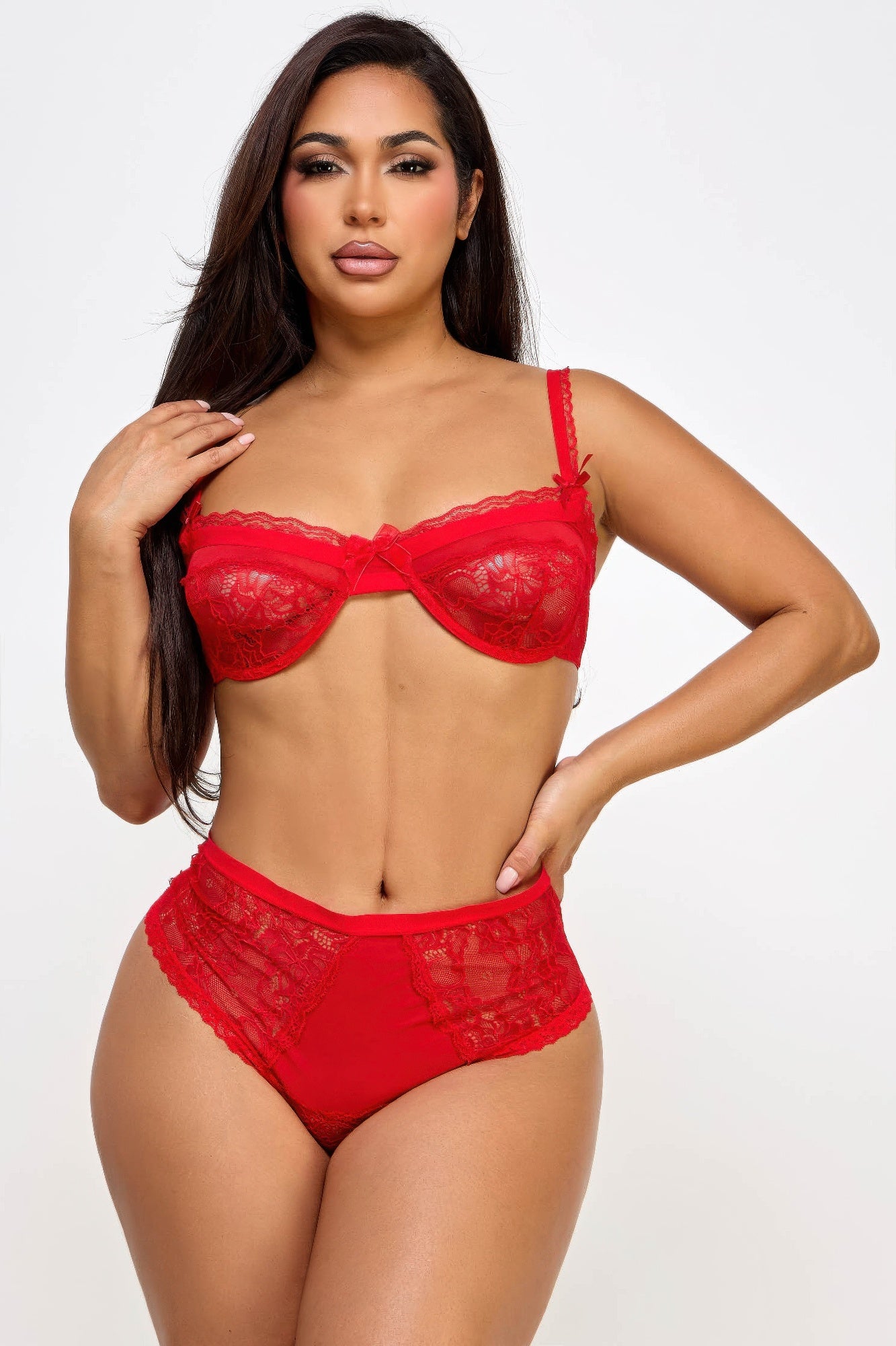 Red Lingerie Set - High Waist Thong - Fashions Envy