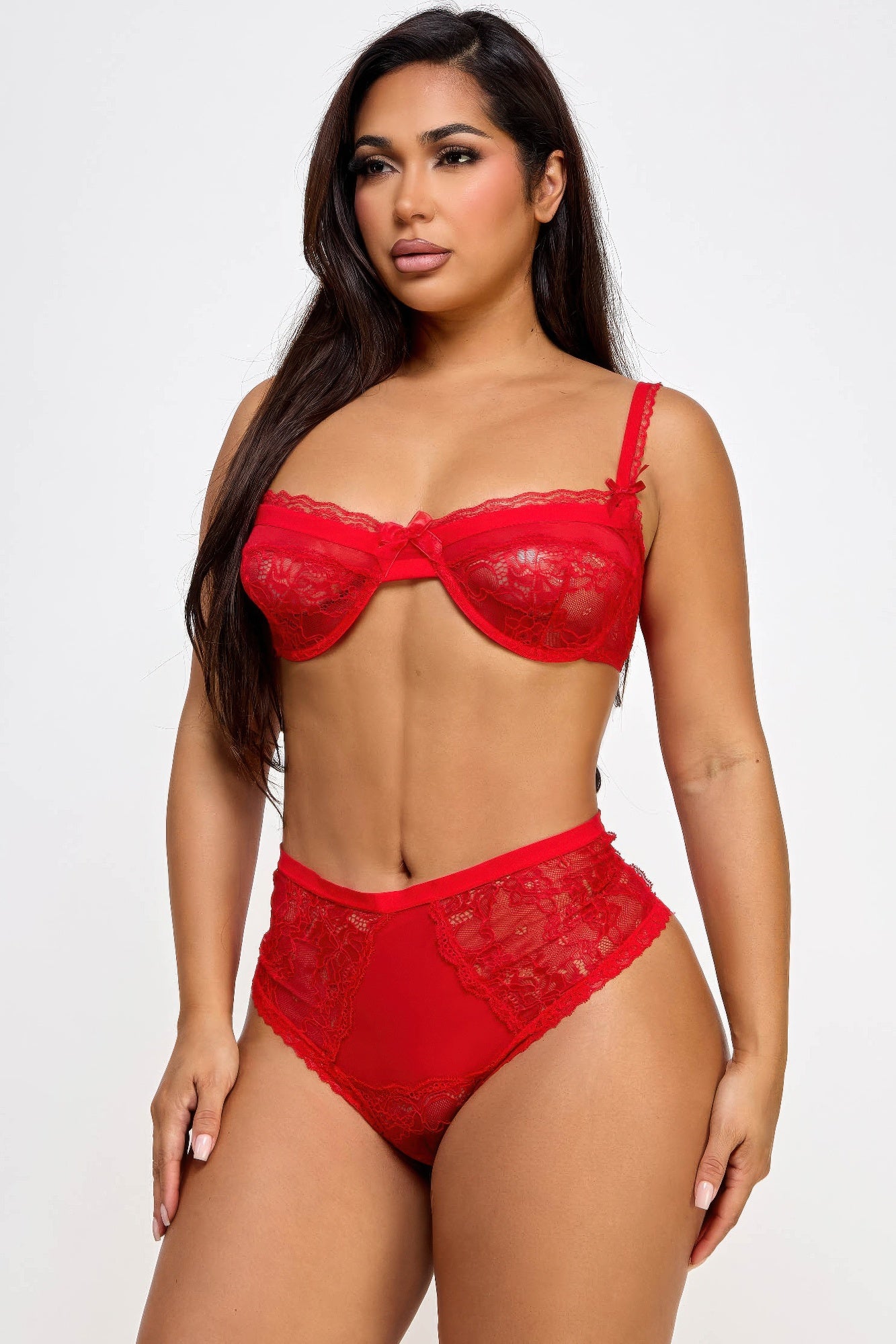 Red Lingerie Set - High Waist Thong - Fashions Envy