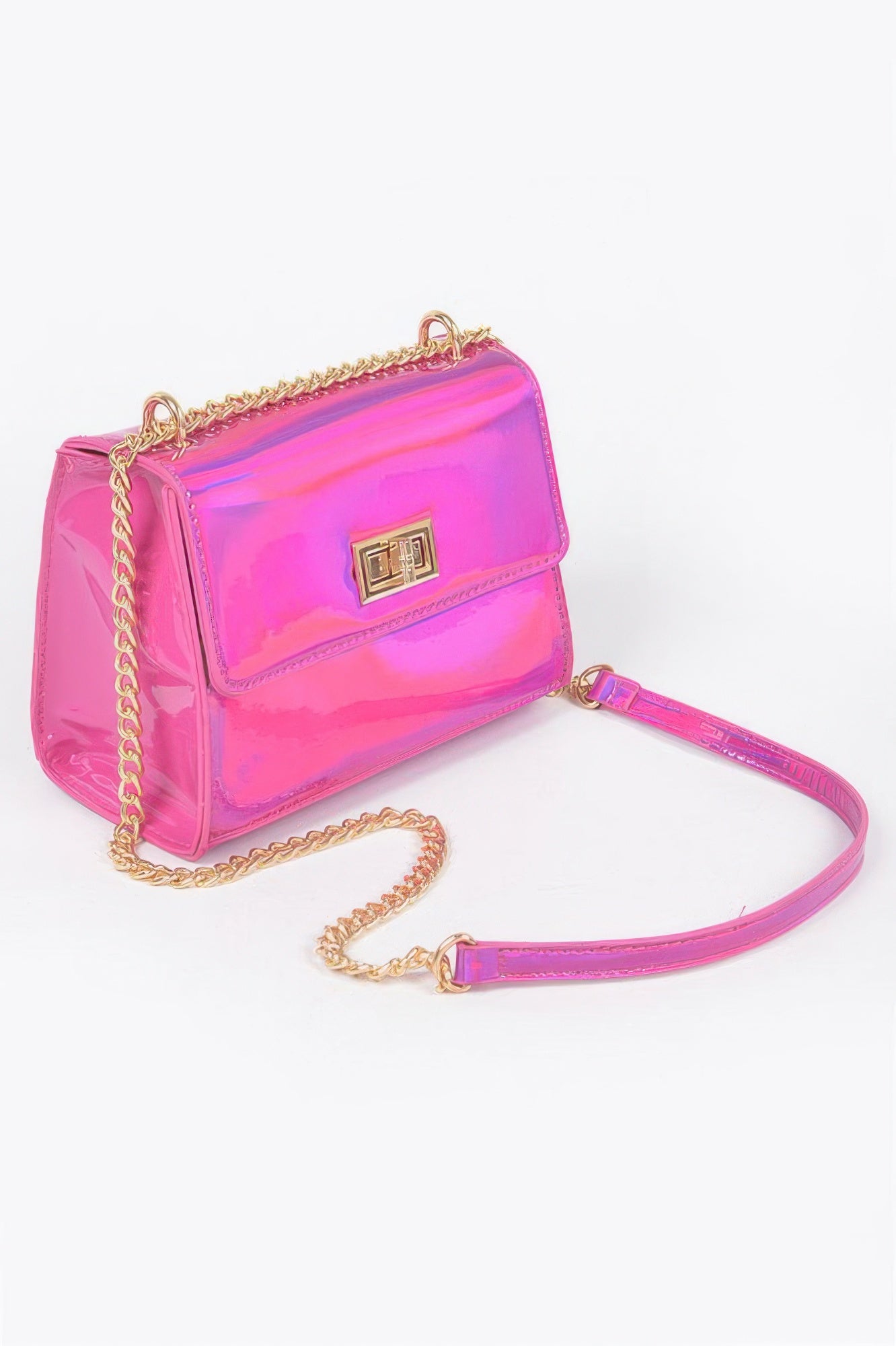 Mirror Metallic Flap Crossbody Bag - Fashions Envy
