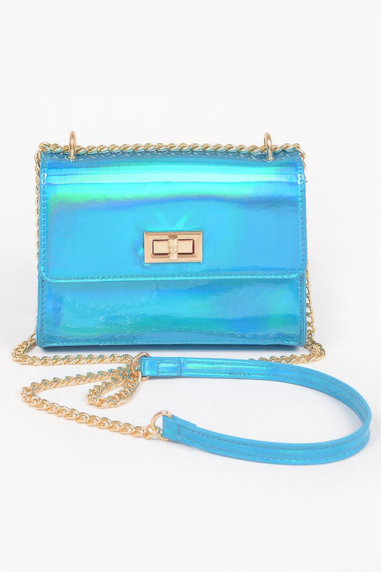 Mirror Metallic Flap Crossbody Bag - Fashions Envy