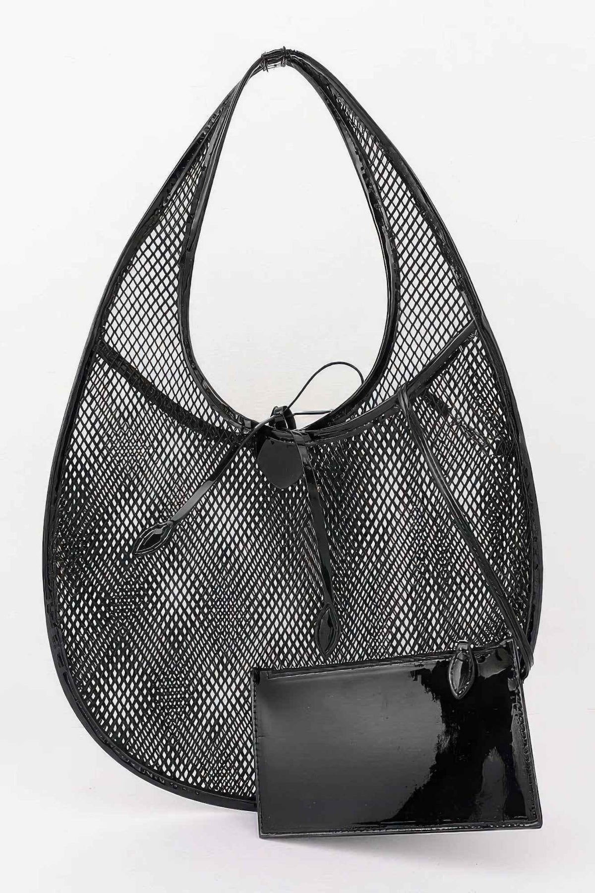 Crescent Mesh Shoulder Bag - Oversized Hobo with Mini Pouch