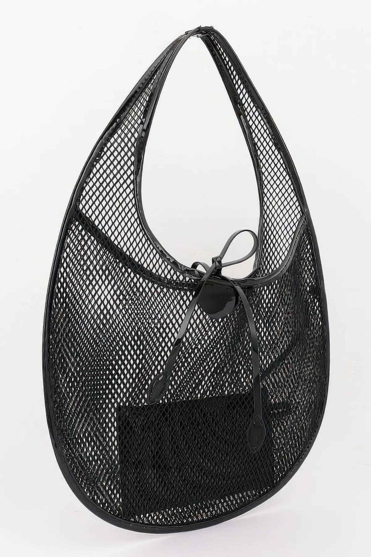 Crescent Mesh Shoulder Bag - Oversized Hobo with Mini Pouch