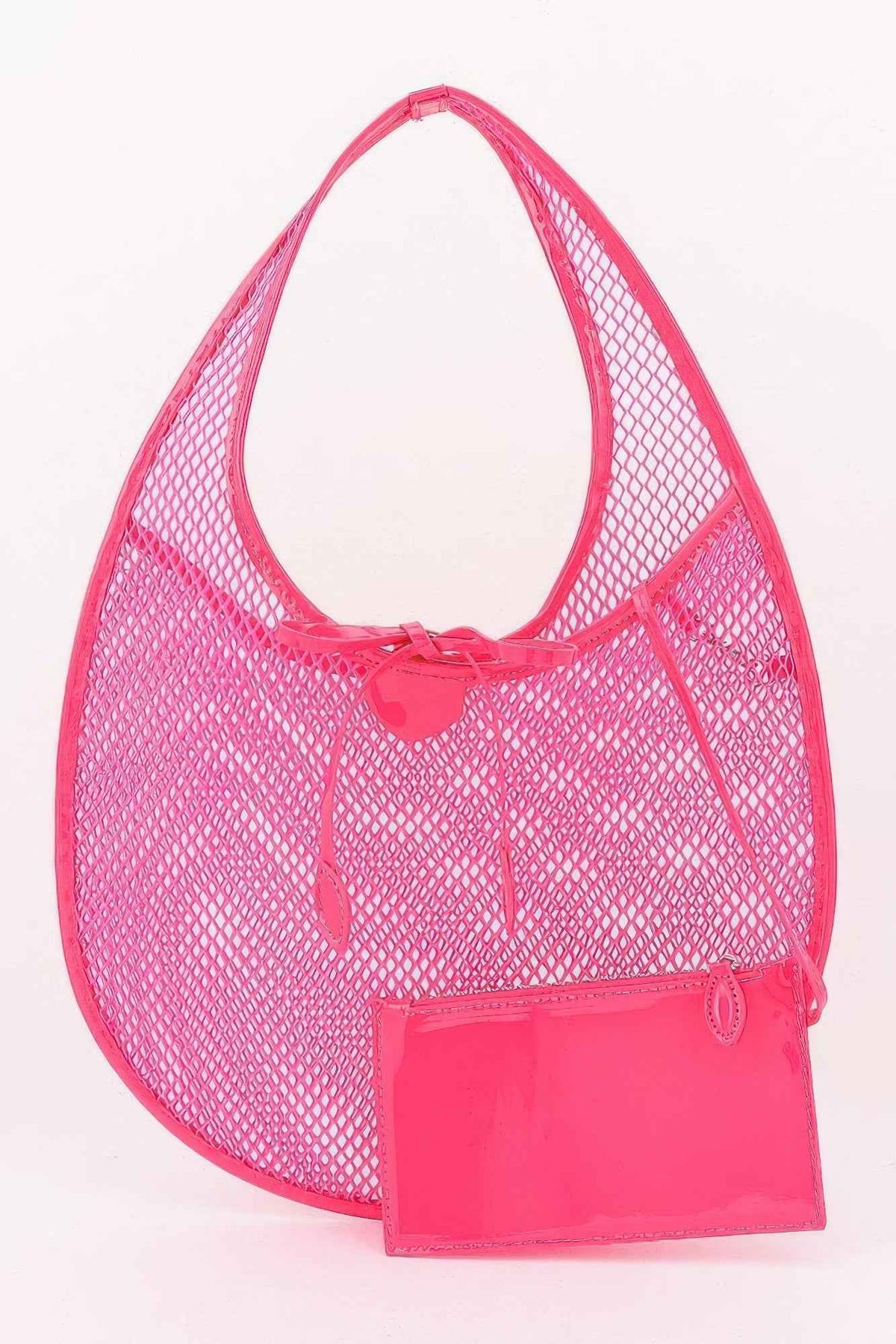Crescent Mesh Shoulder Bag - Oversized Hobo with Mini Pouch