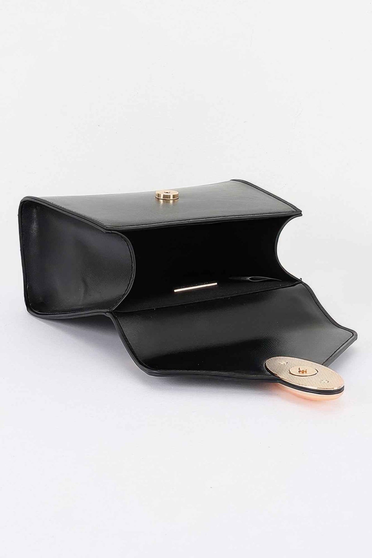 Vegan Leather Flap Bag - Oval Turn-Lock & Detachable Strap