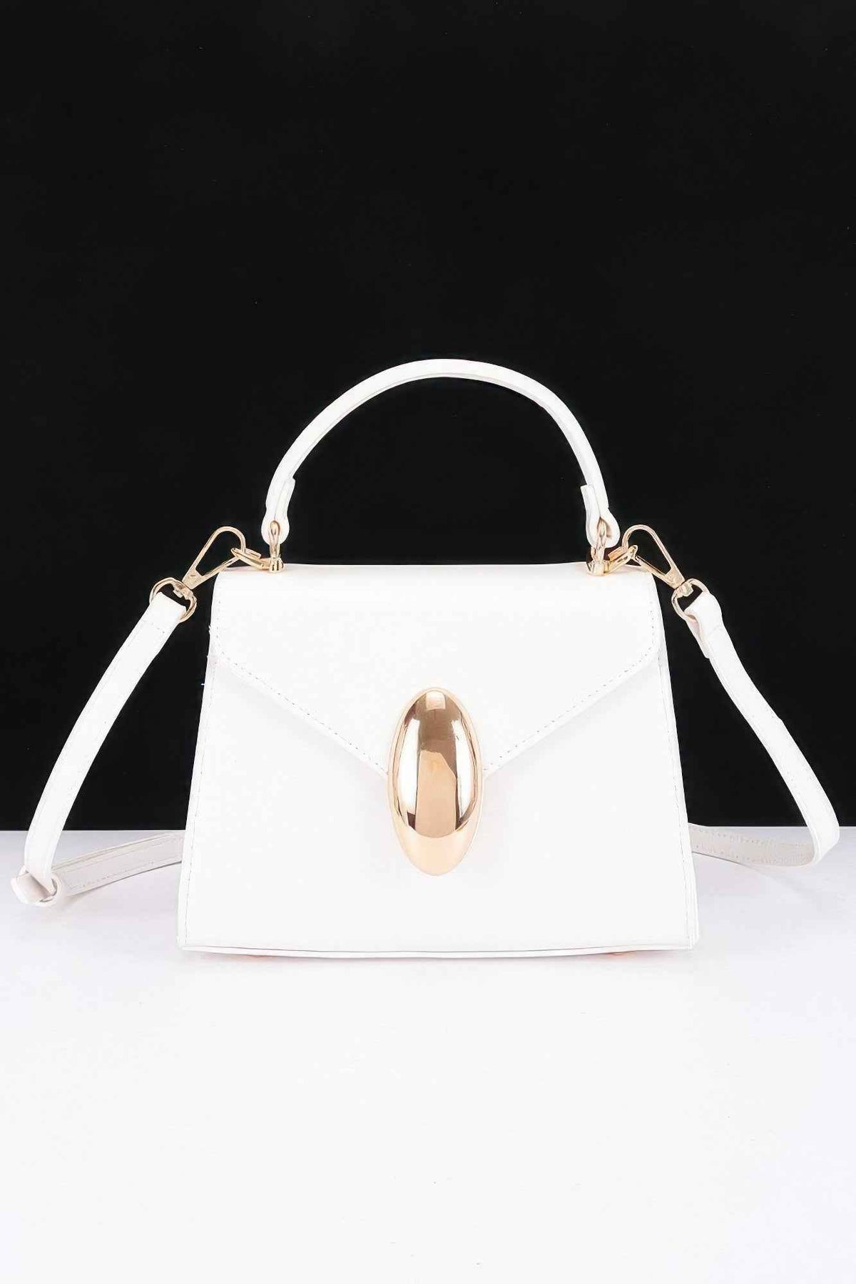 Vegan Leather Flap Bag - Oval Turn-Lock & Detachable Strap