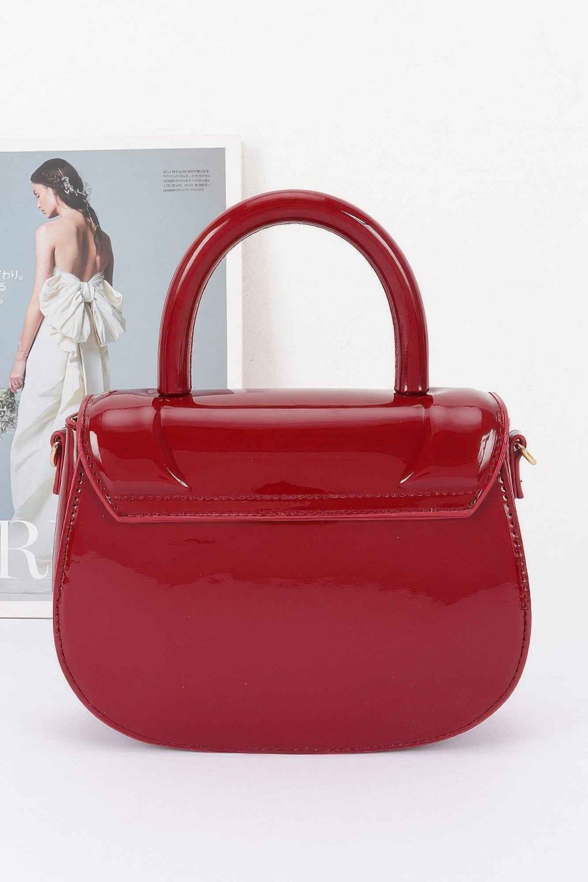 Patent Leather Mini Bag - Flap Closure & Chain Crossbody Strap