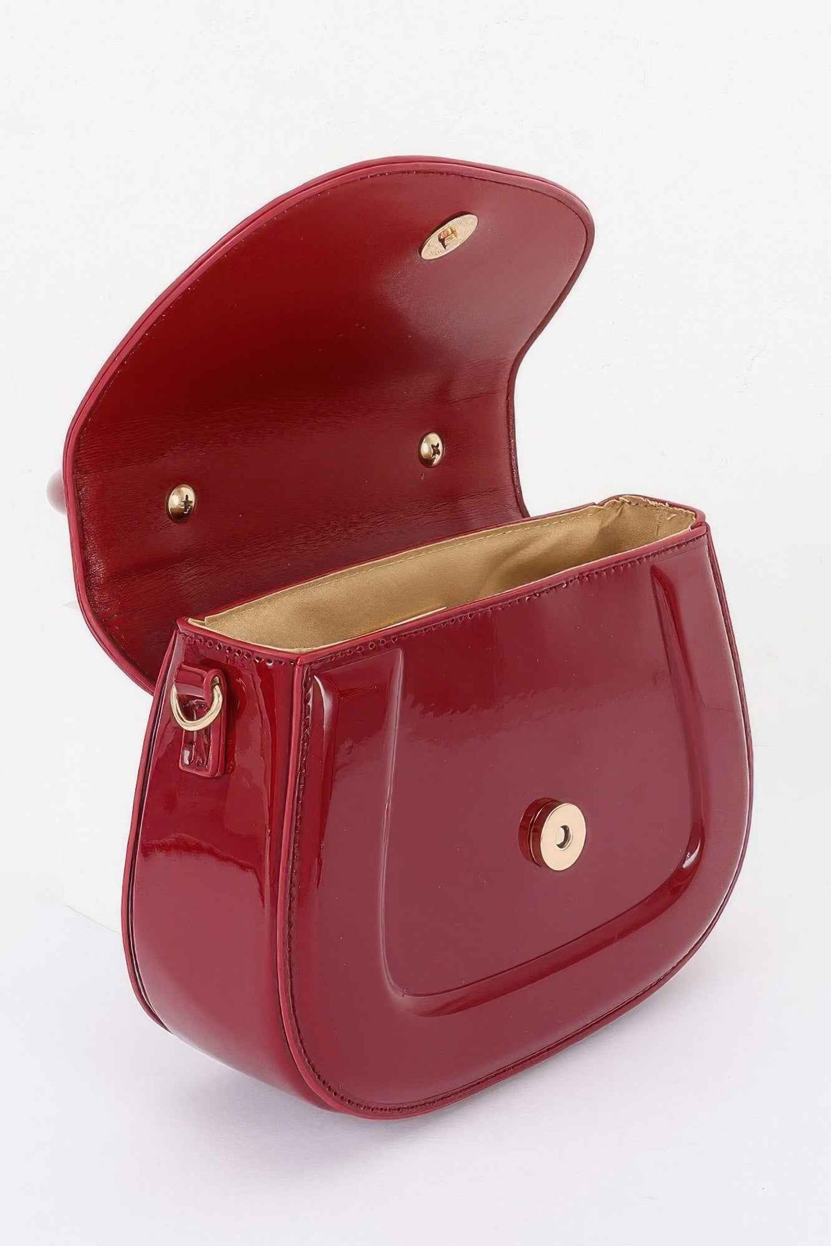 Patent Leather Mini Bag - Flap Closure & Chain Crossbody Strap