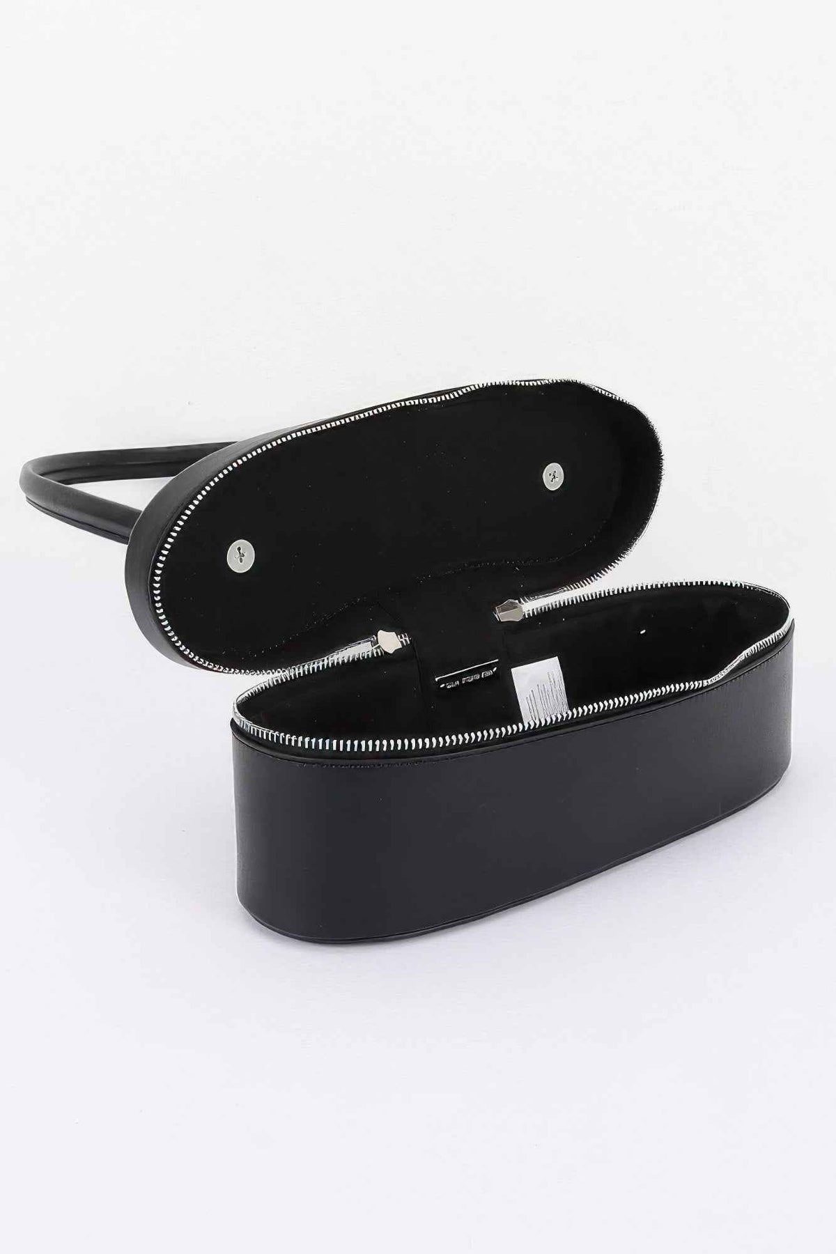 Structured Oval Vegan Leather Bag - Ball Hardware & Full-Zip