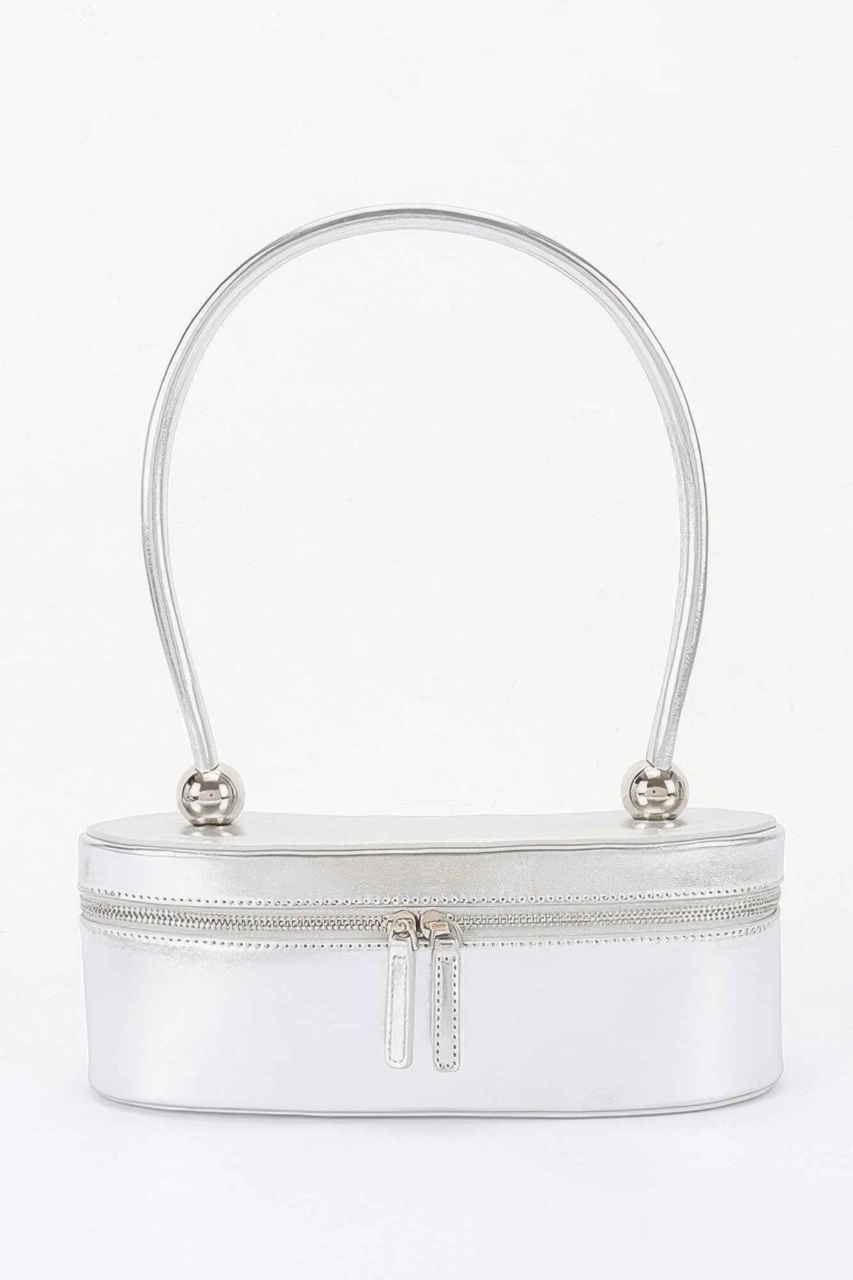Structured Oval Vegan Leather Bag - Ball Hardware & Full-Zip