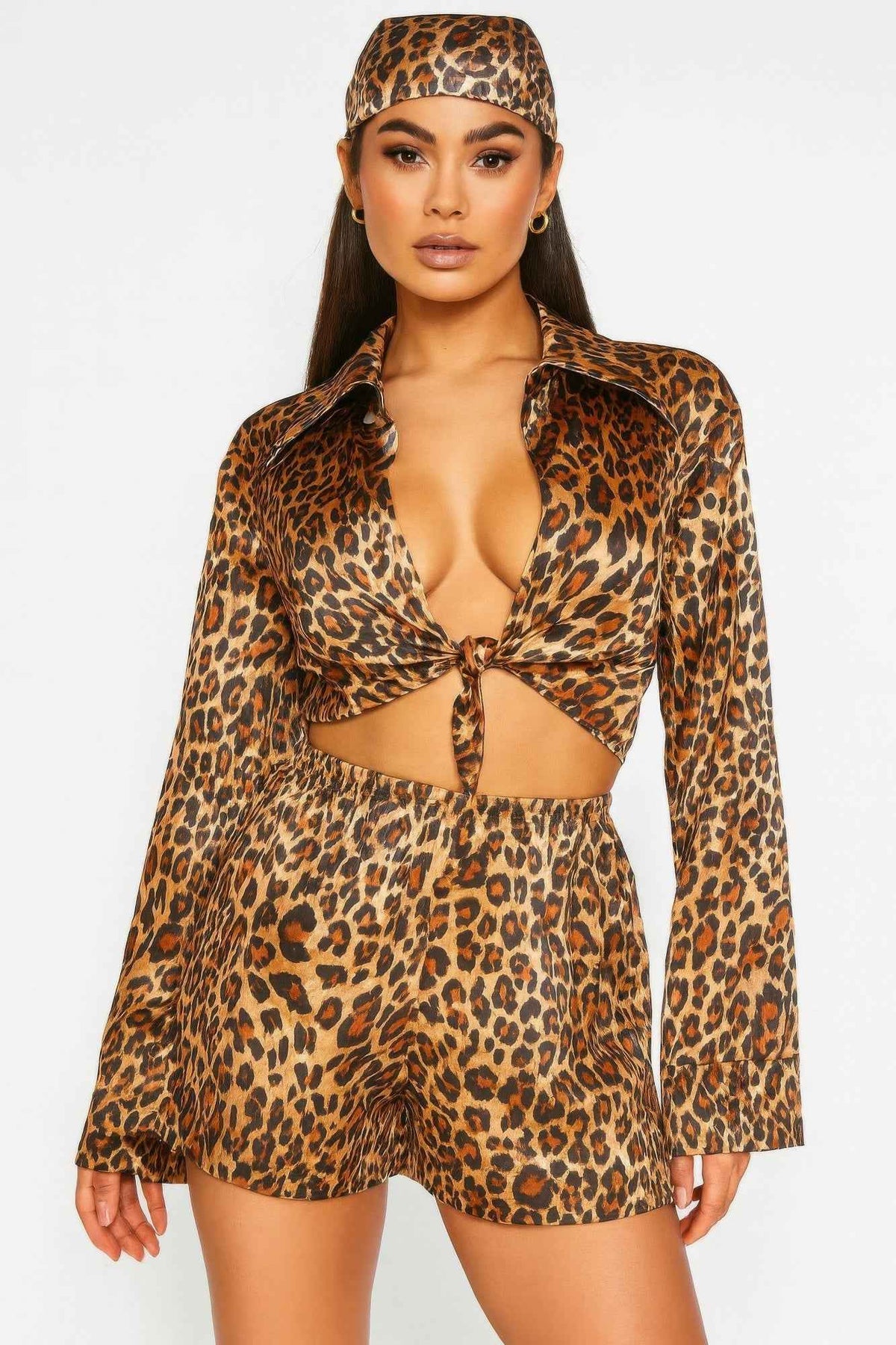 Wild Side Shirt Set - Front Tie Flare Sleeve Shorts