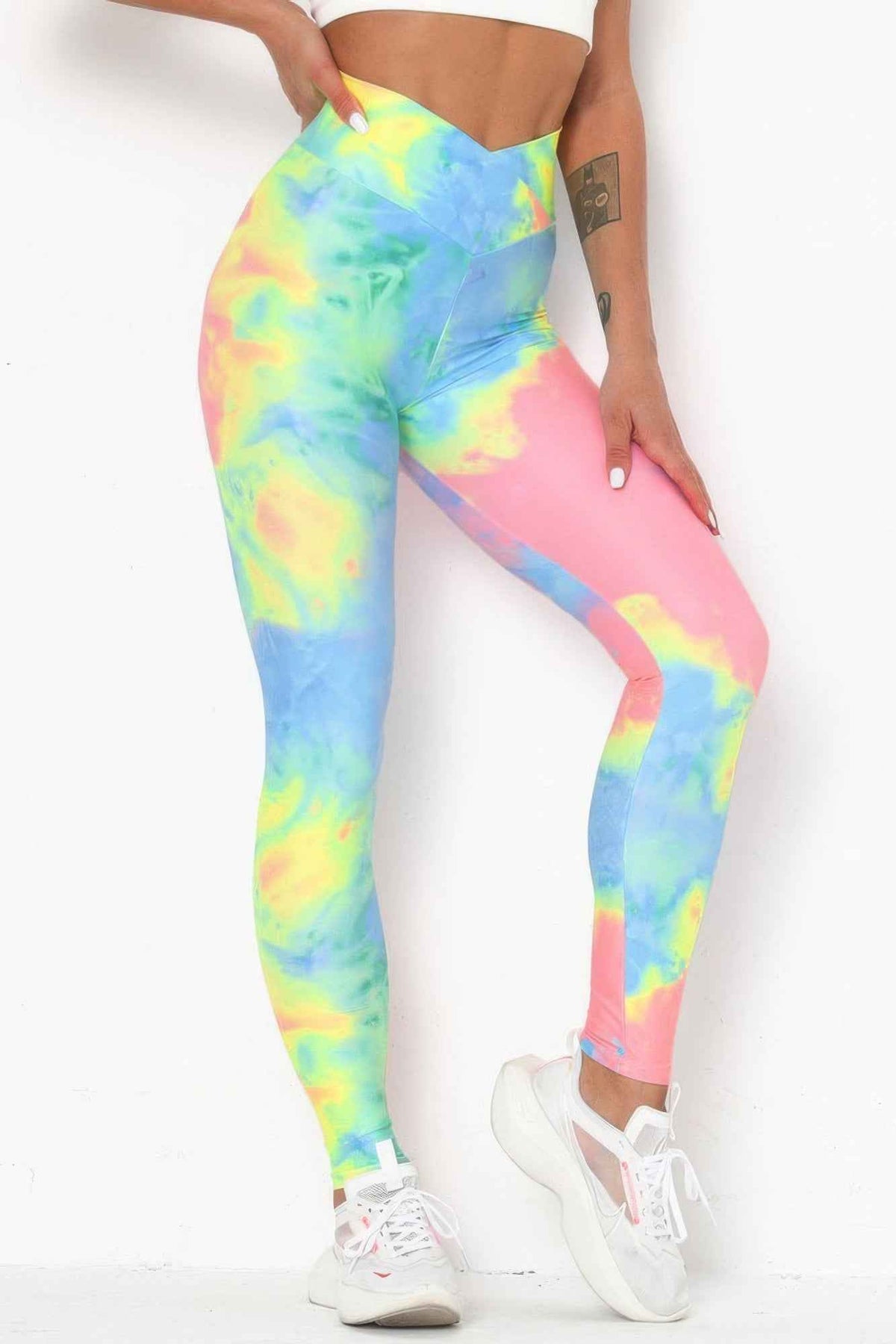 Tie Dye Yoga Leggings - Crossover V Waist High Rise Scrunch