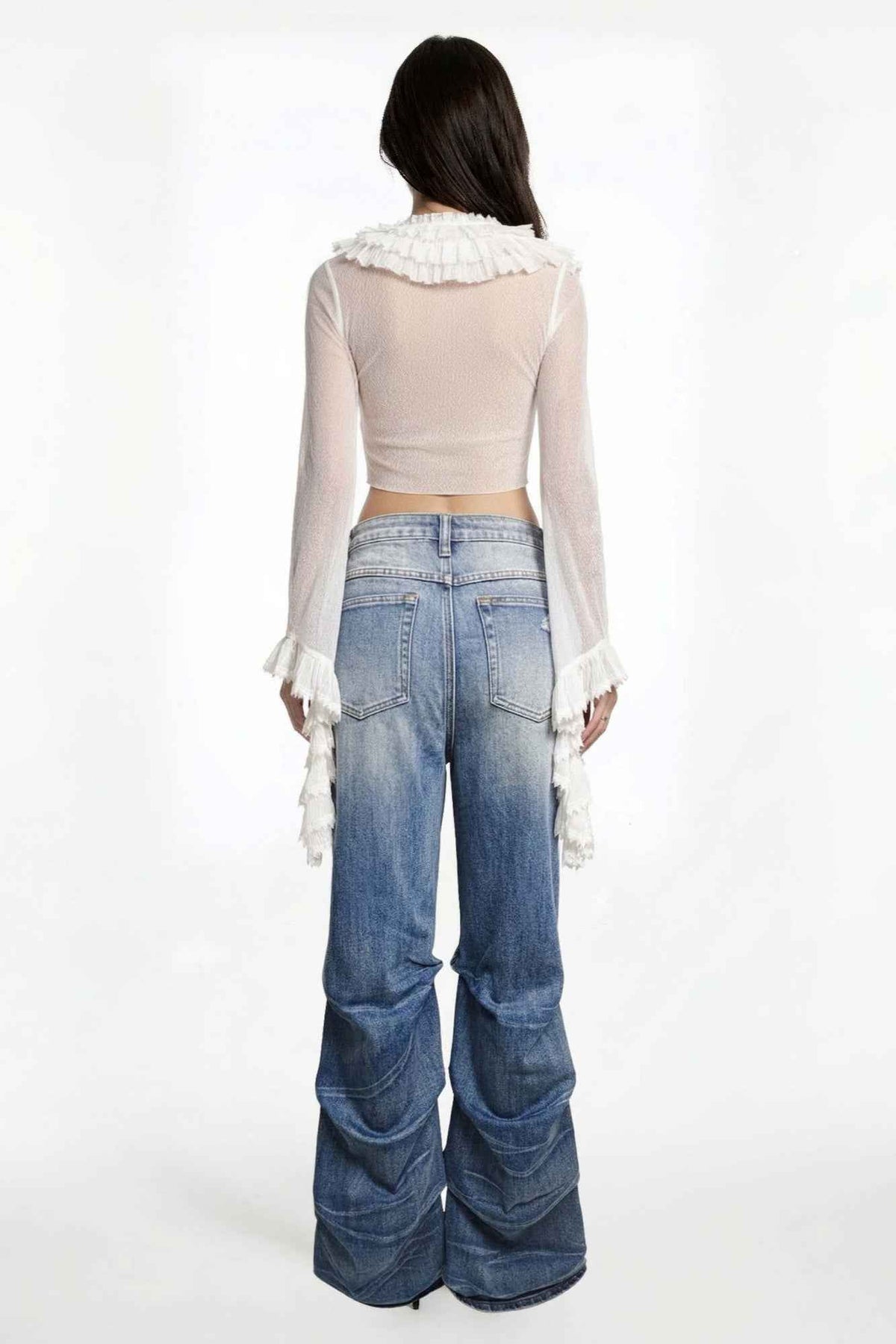 Stack Destroyed Flare Jeans - Layered Panel Denim