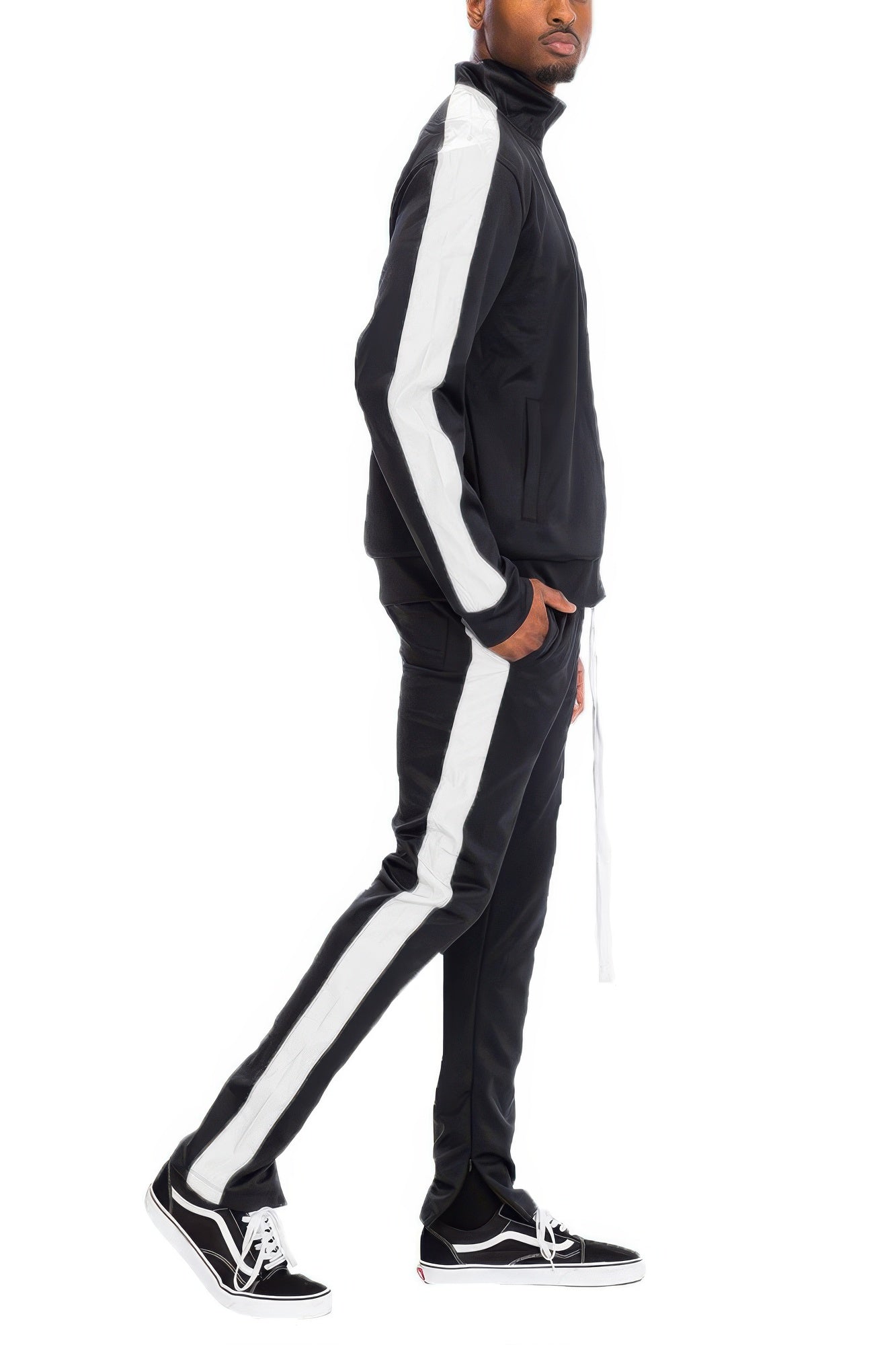 Men's Track Set - Single Stripe Full-Zip Jacket - Fashions Envy