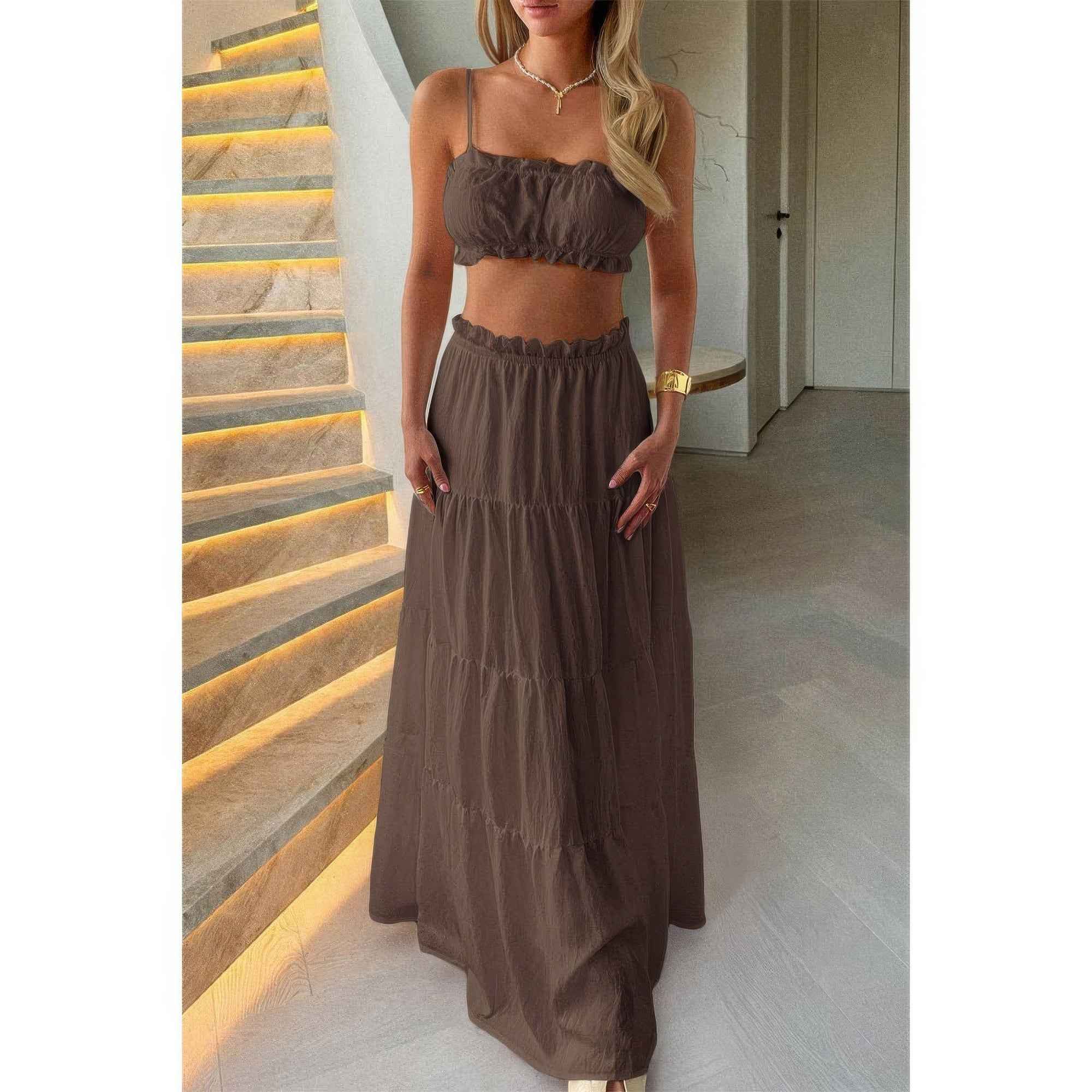 Sleeveless Halter Tube Top and Maxi Skirt Set