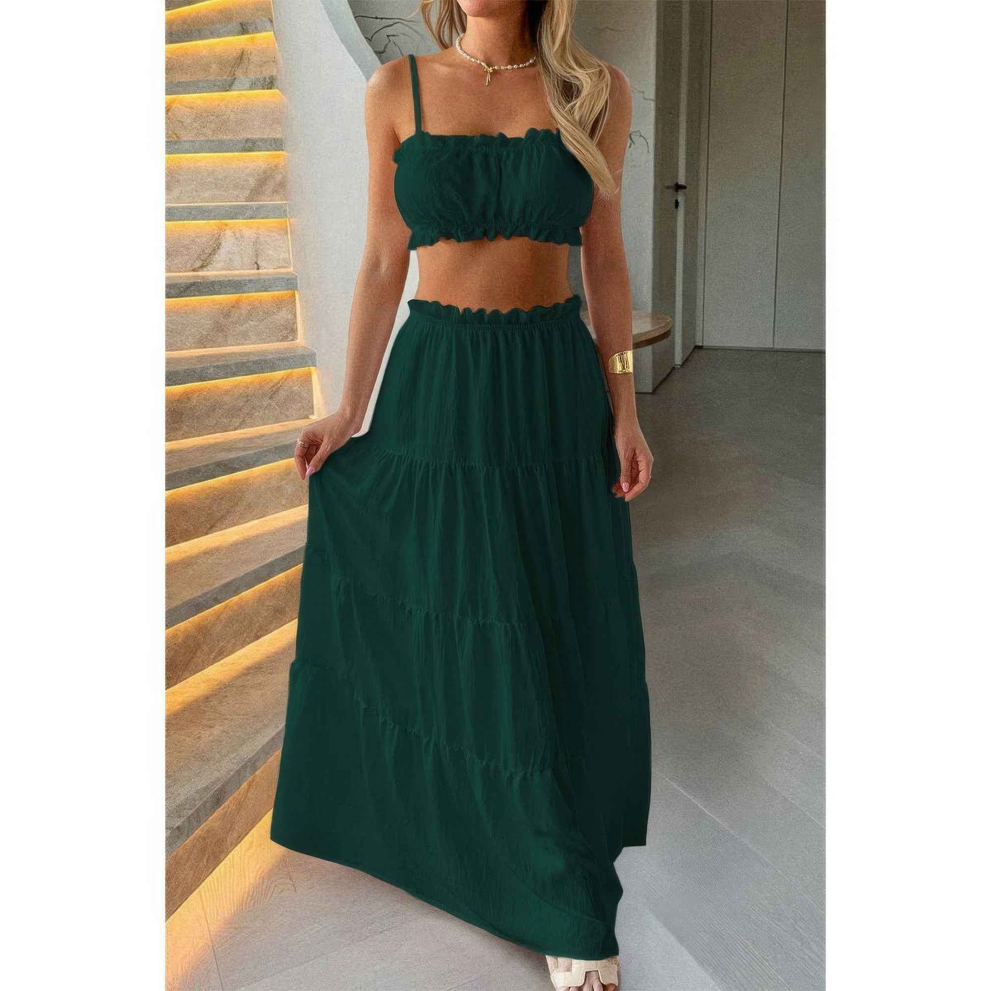 Sleeveless Halter Tube Top and Maxi Skirt Set