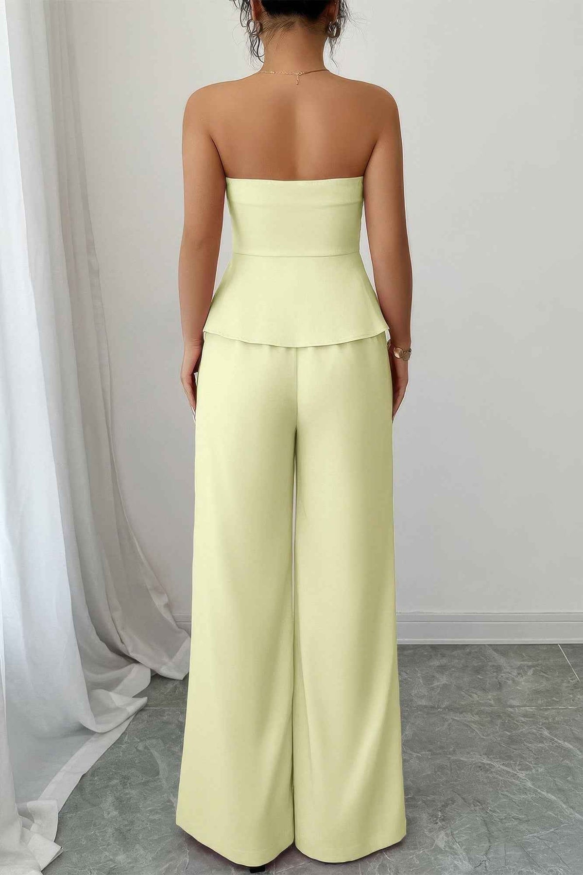 Wide Leg Outfit Set - Waist Cinched Off Shoulder