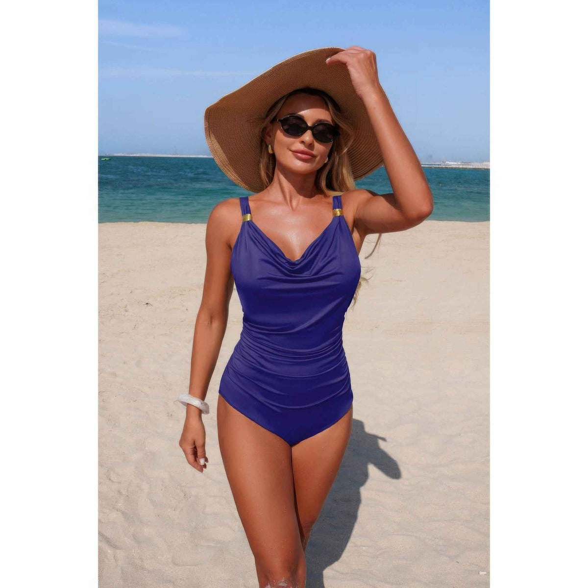 One Piece Tummy Control Swimsuit - V Neck Ruched Detail