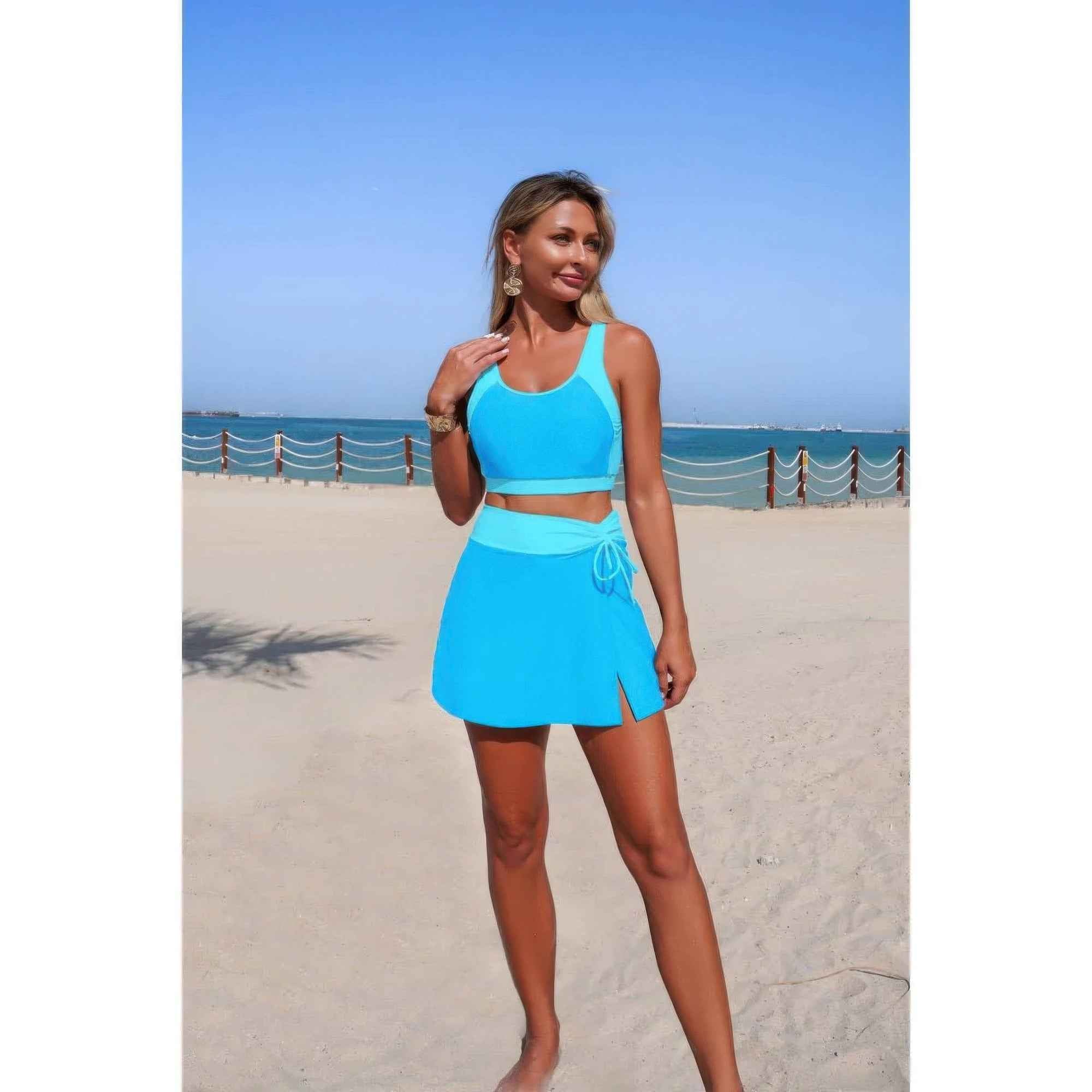 High Waist Tie Up Bikini - Two Piece Color Block