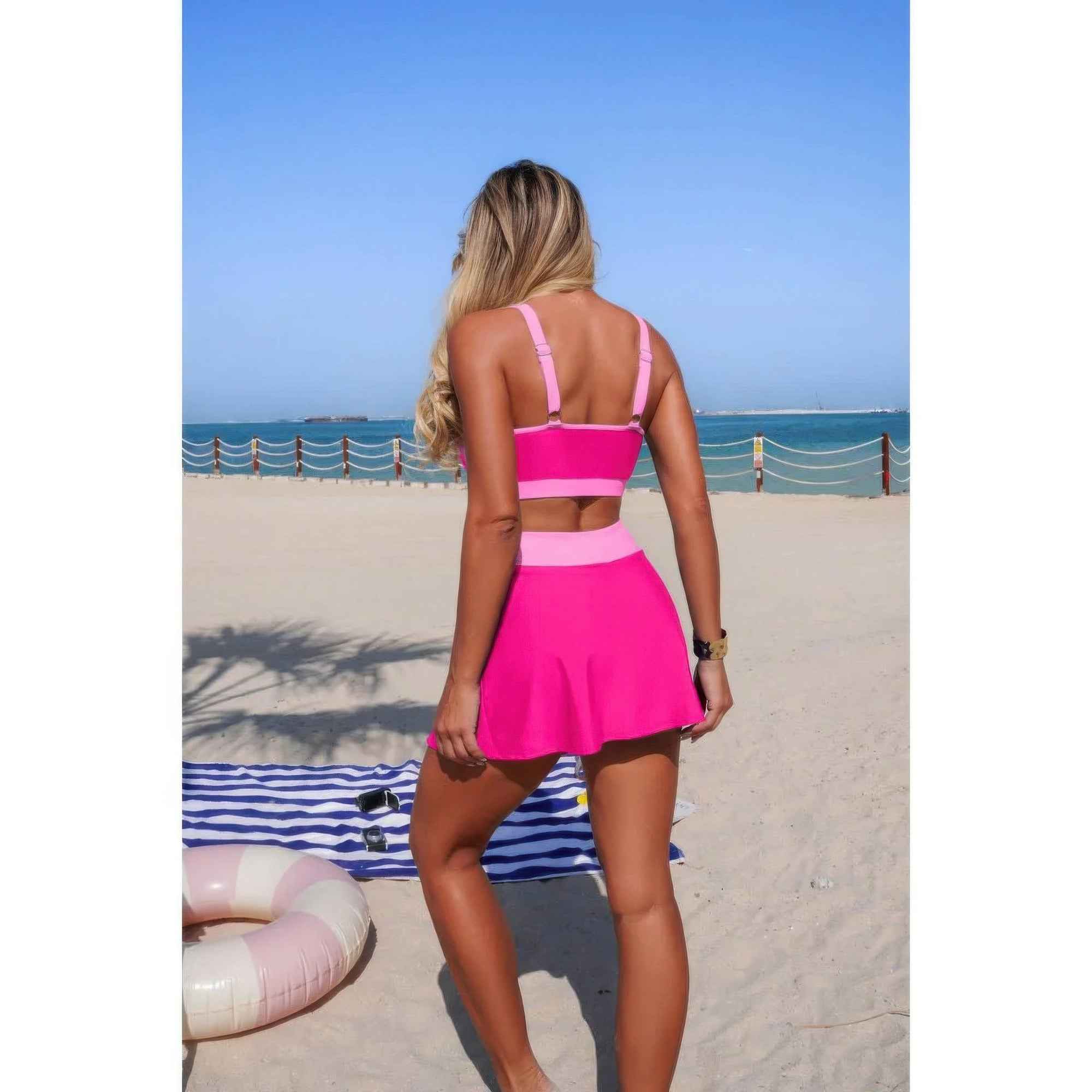 High Waist Tie Up Bikini - Two Piece Color Block