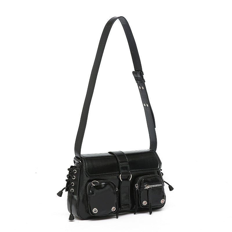 Utility Shoulder Bag - Zip Pockets and Metal Hardware