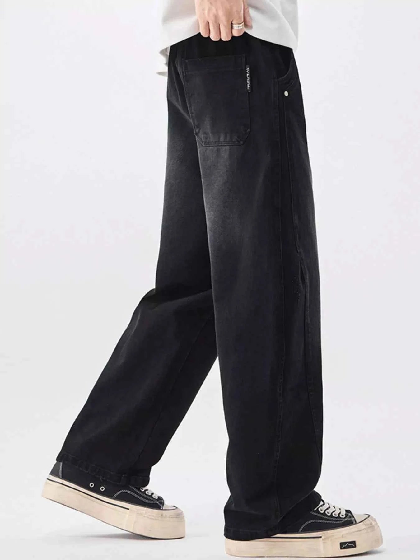 Men's Wide Leg Pants - Drawstring Vintage Wash