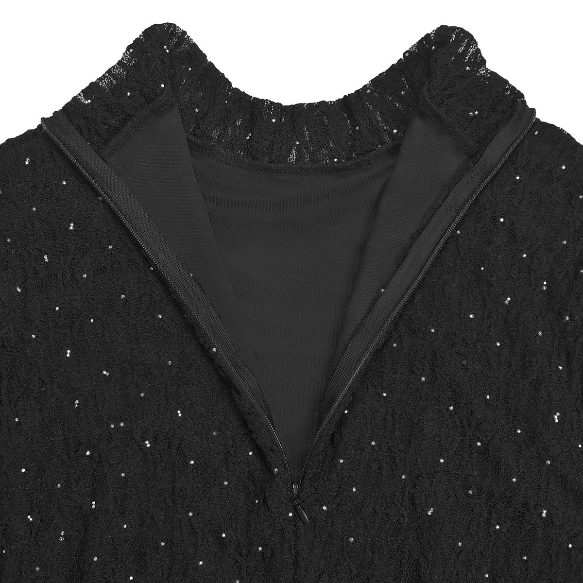 Black Glitter Lace Maxi Dress - Sheer Sleeves and Flared Hem