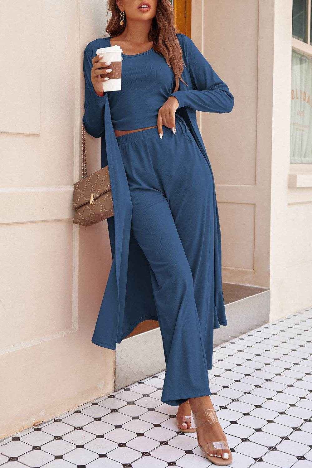 Drawstring Tank - Long Sleeve Cover Up and Pants Set