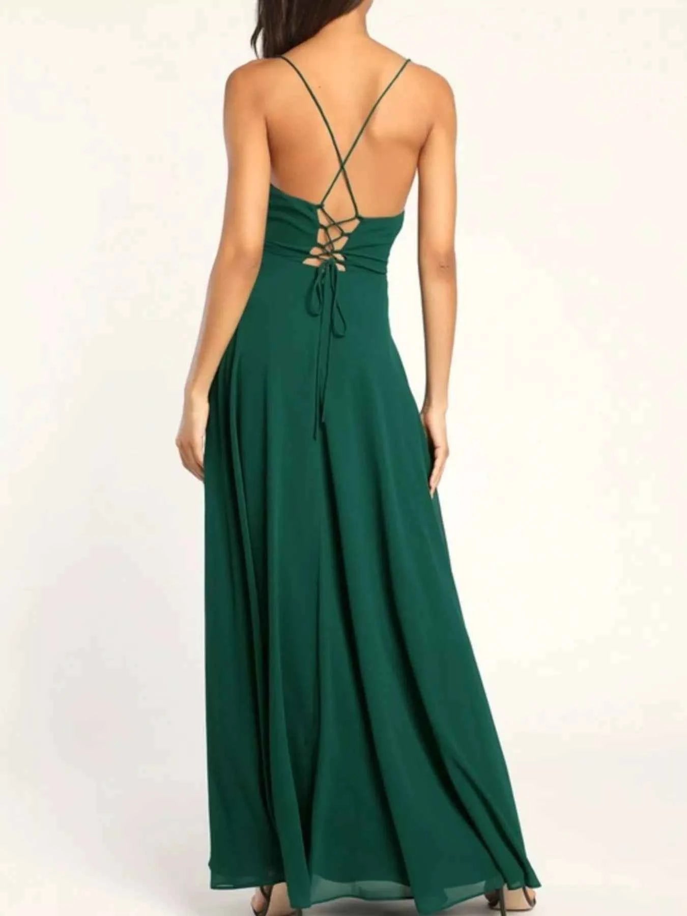 Slit Maxi Dress - Lace-Up Backless Gown