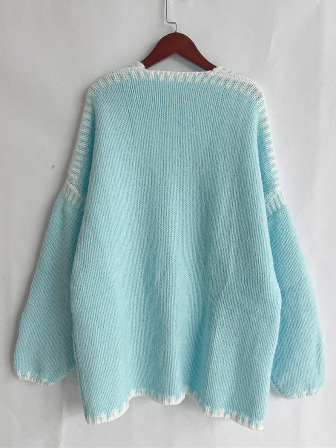 Double Take Contrast Open Front Dropped Shoulder Cardigan - Fashions Envy
