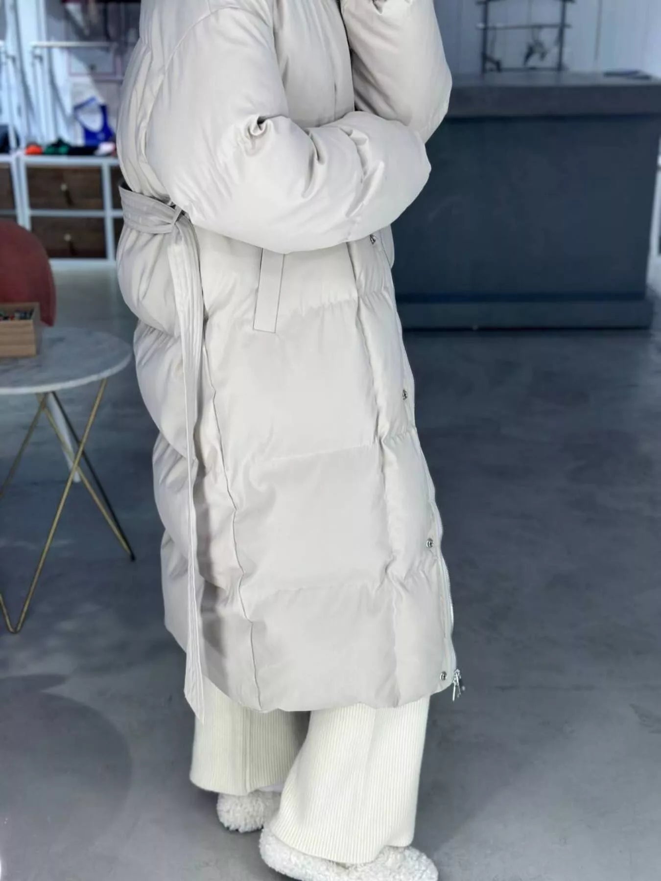 Longline Winter Coat - Padded with Belt - Fashions Envy
