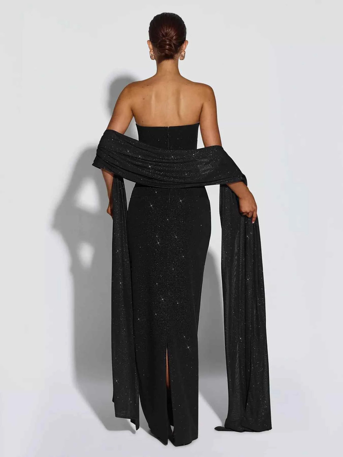 Black Glitter Tube Top Palazzo Set - Strapless Wide Leg Scarf Outfit