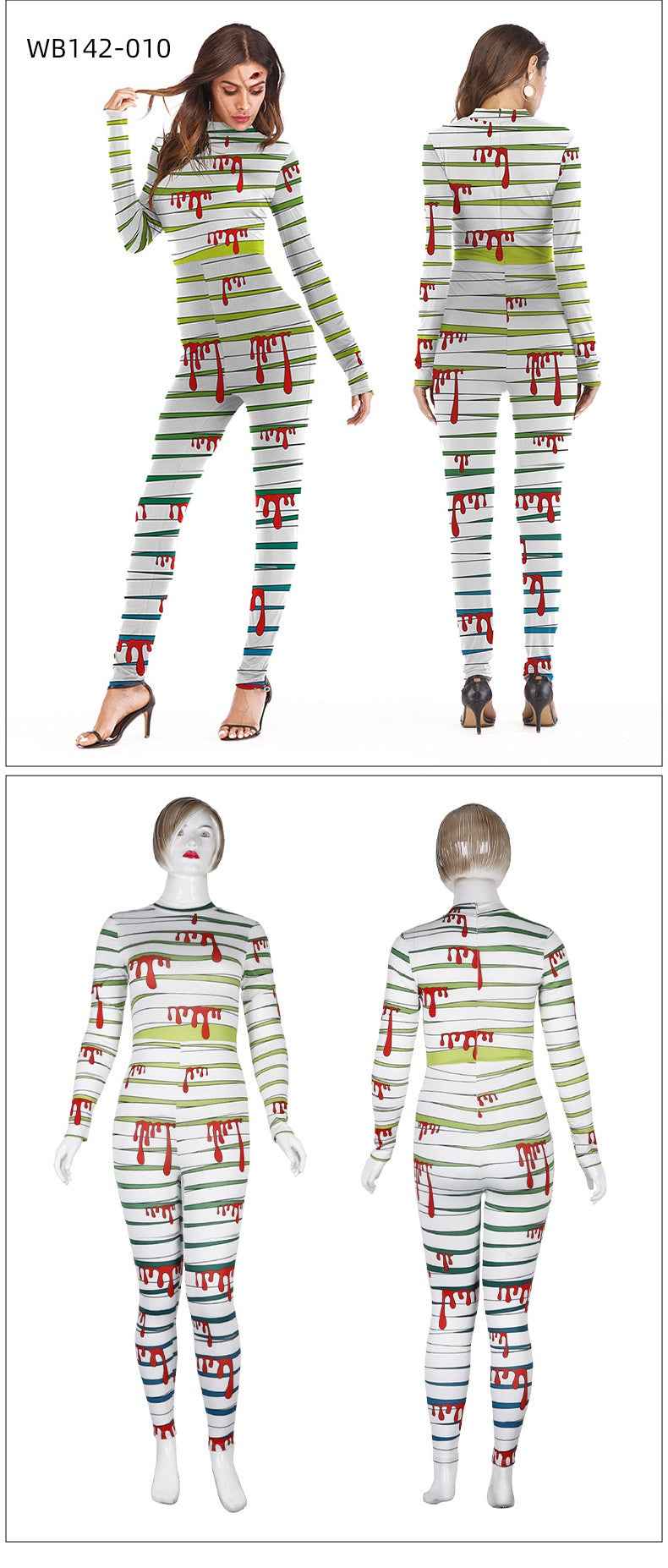 Skeleton Rose & Mummy Catsuit - 3D Print Halloween Jumpsuit
