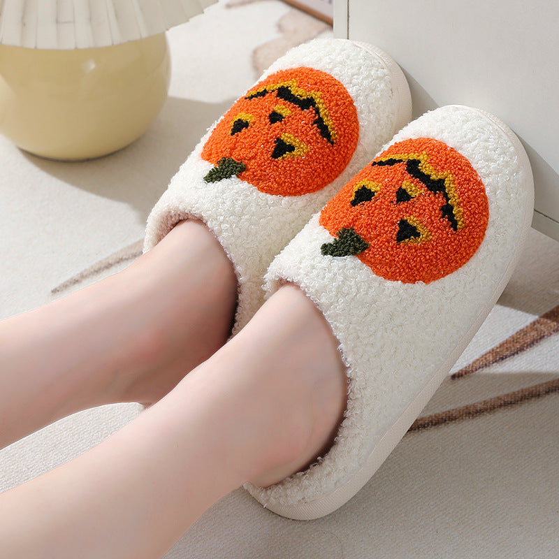 Pumpkin Slippers - Halloween Cartoon Plush House Shoes