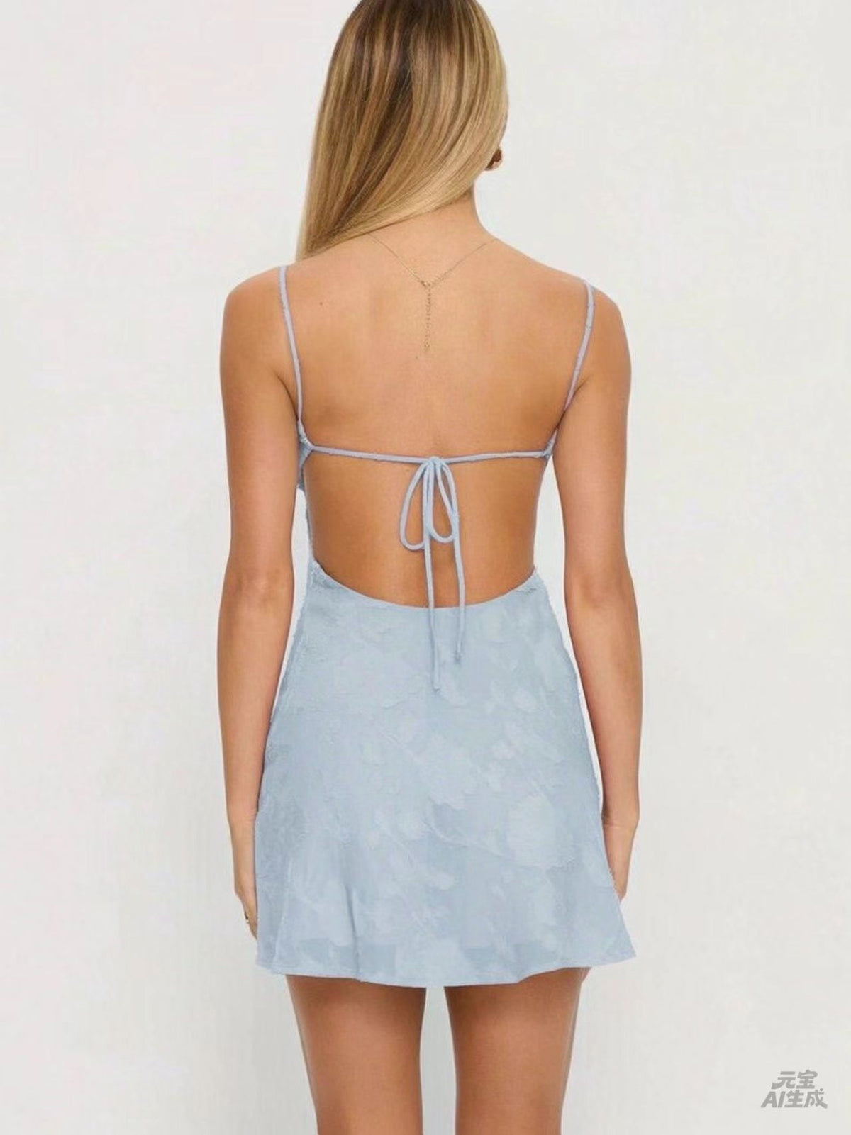Spaghetti Strap Mini Dress - Open Back & Tie Closure