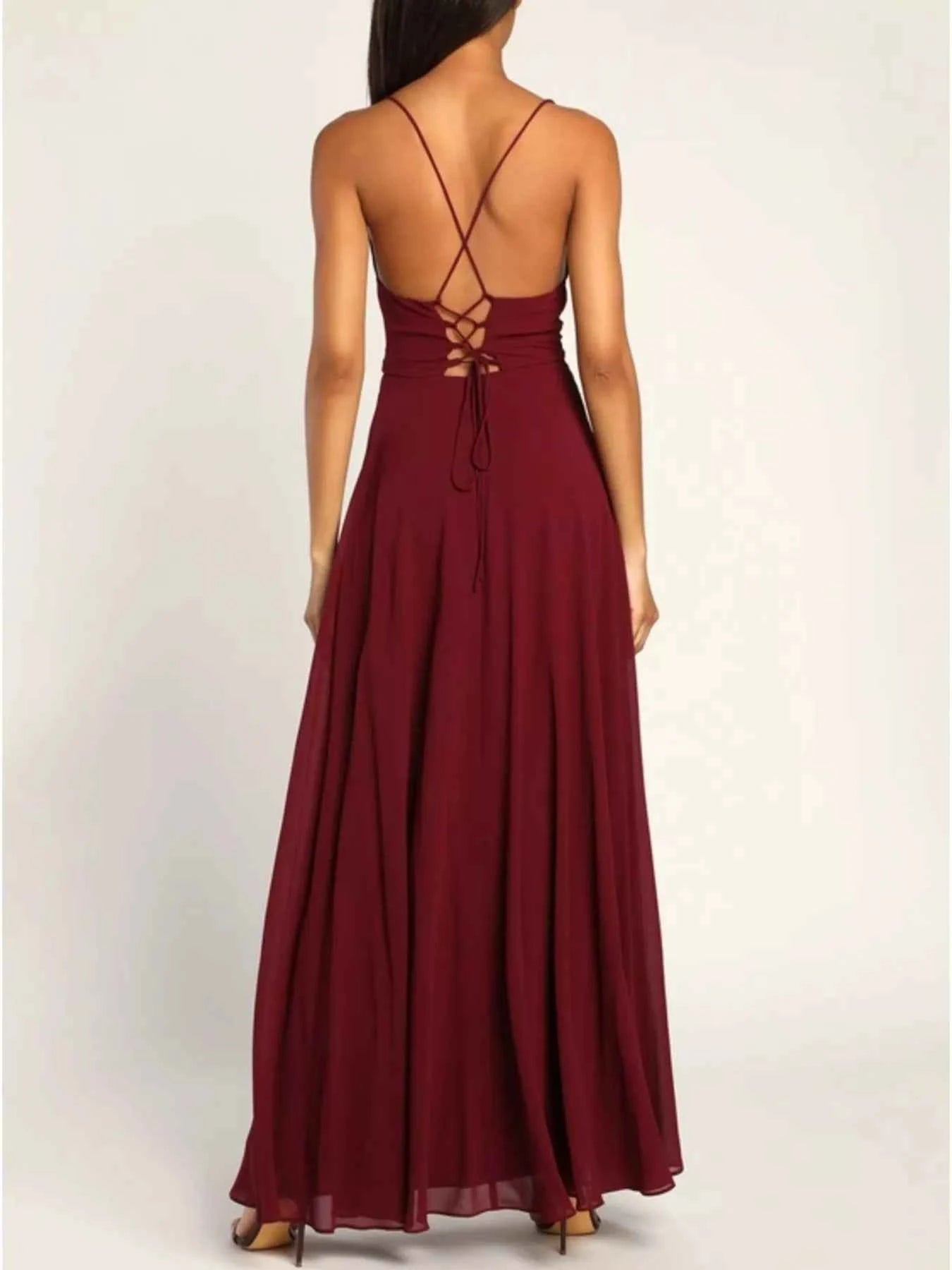 Slit Maxi Dress - Lace-Up Backless Gown