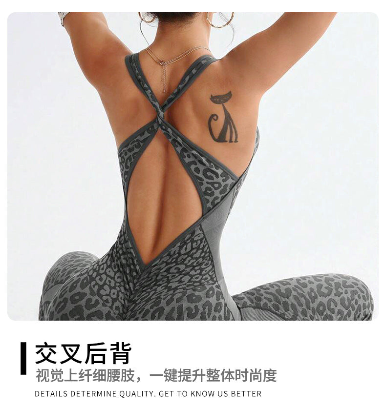 Cross-Back Flared Yoga Jumpsuit - Open Back and Scoop Neck