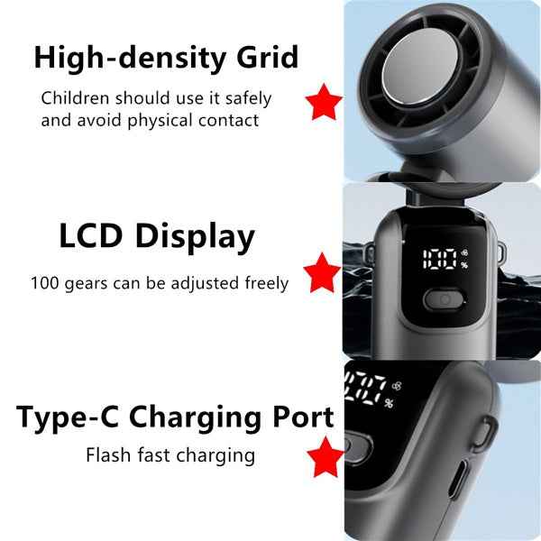 Portable Handheld Mini Turbo Fan - USB Rechargeable LED Display