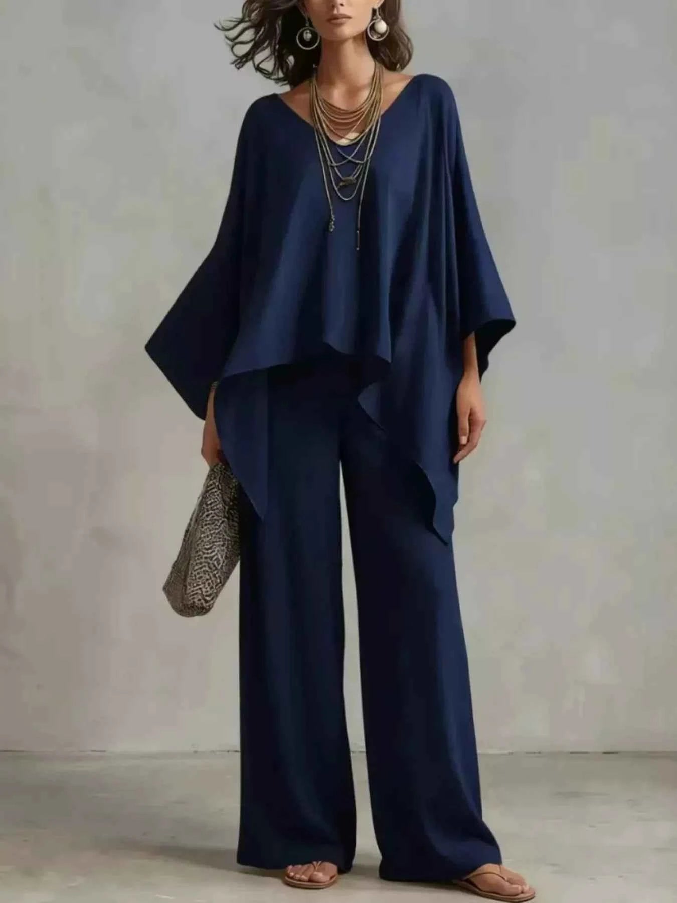 Full Size V-Neck Top and Pants Set Plus Size