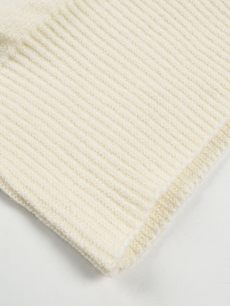 Off Shoulder Knit Sweater - Slouchy Sleeves and Ribbed Hem