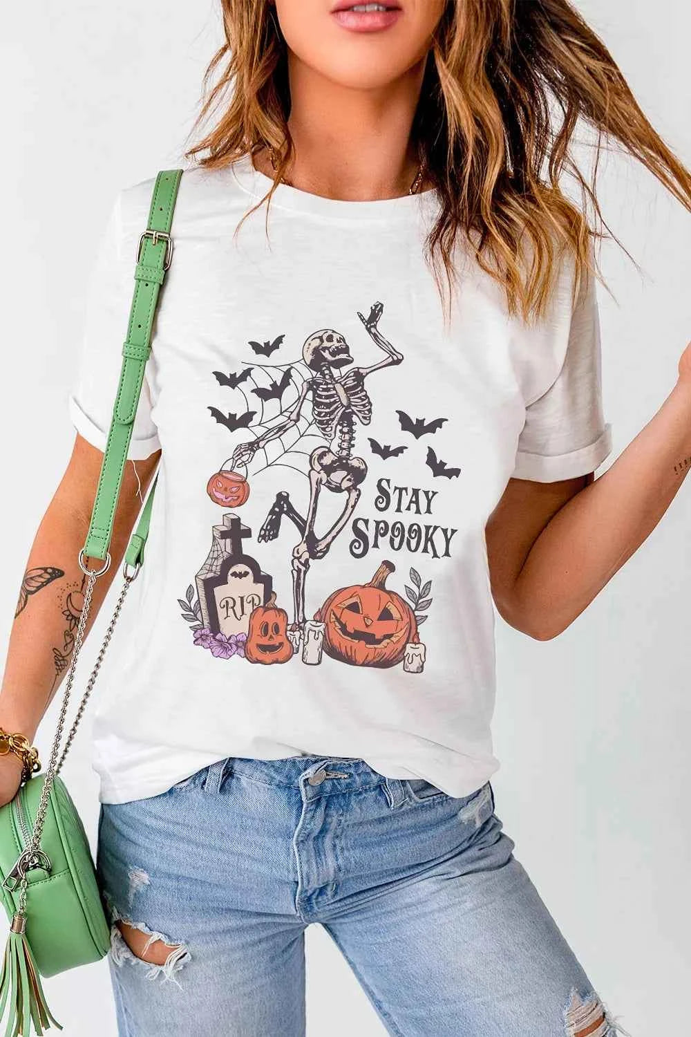 Halloween Graphic T-Shirt - Stay Spooky Skeleton Print